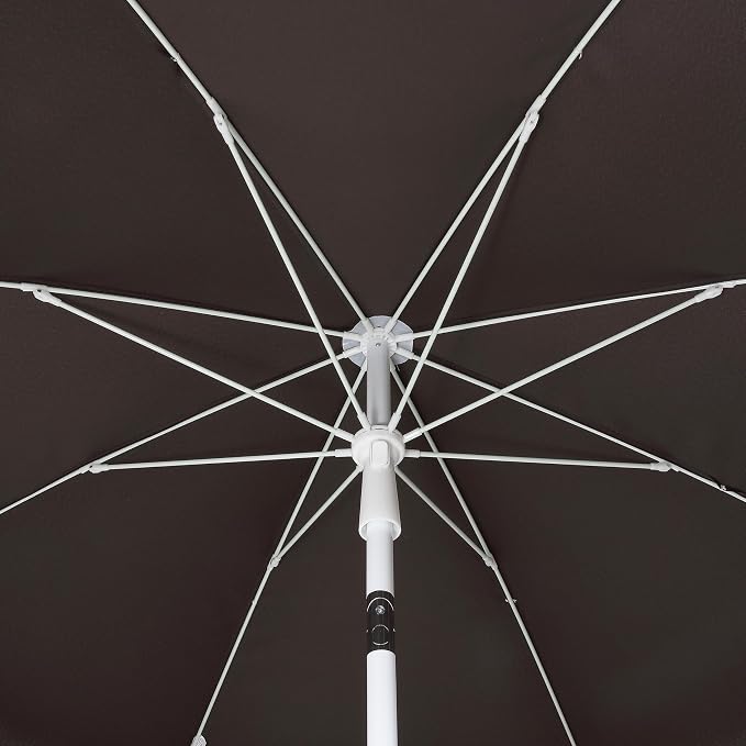 JONATHAN Y Mariner 6.5 ft. Solid Fringe Beach Umbrella, Black | Push-Button Tilt, UV 50 Protection, Matching Carry Bag, White Iron Pole, Wind Vent, Scalloped Round Canopy