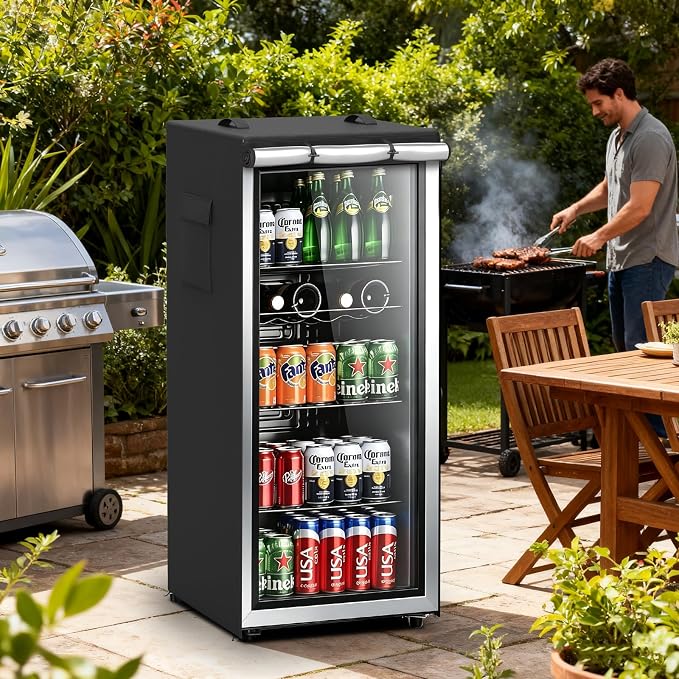 COSHNIBI Outdoor Refrigerator Cover,420D Oxford Waterproof Upright Freezer Cover,Front Can Be Rolled-Up by Zippers(23"Lx23"Wx56"H)