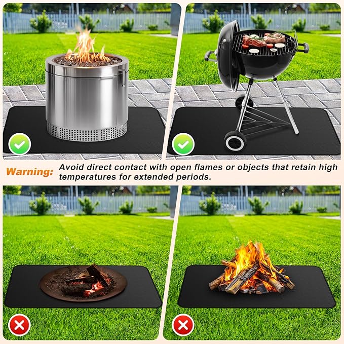 M METERXITY Under Grill Mat for Outdoor Grill, 91x47 Inch/ 230x120cm Rectangle Fireproof Fireplace Pad for Indoor Fire Pit, Oil-Proof Waterproof Decks & Patio BBQ Protector Mat