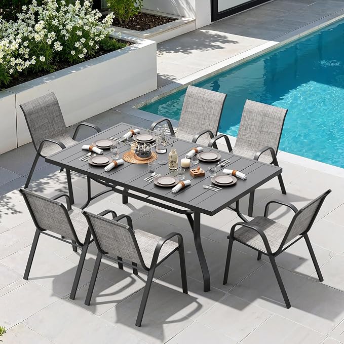 Outdoor Dining Table 60"x35", Rectangle Patio Dining Table with 1.57" Umbrella Hole, Outdoor Metal Furniture for Patio, Graden, Backyard and Poolside, Weather-Resistant