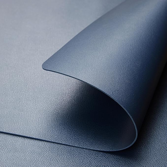 DOLOPL Placemats Set of 6-17"x11.8", Faux Leather Heat Resistant Table Placemat for Dining Table Protection, Waterproof Wipeable & Washable Kitchen Table Mats for Dining,Party,Holiday(Navy Blue)