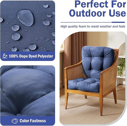 IPYNBAP Outdoor Chair Cushions Set of 2, Patio Chair Cushions with Ties, 19x19+5” Tufted Outdoor Seat Cushions, Waterproof Patio Furniture Cushions, Outdoor Dining Chair Pads, Navy (Pack of 2)
