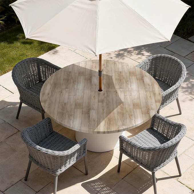 Outdoor Tablecloth with Umbrella Hole and Zipper Fits 37-44" Tables | Waterproof Round Fitted Tablecloth with Elastic Edge, Wipeable Outdoor Table Cover for Patio, Garden, Picnic