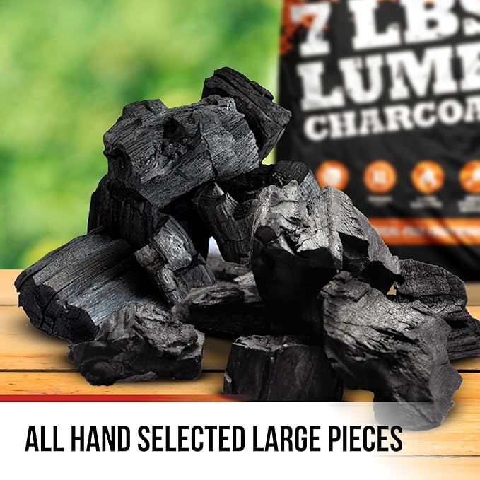 Jumbo Lump Grilling Charcoal - Natural Hand Selected Large Pcs - Dust Free Packing & Storage - USA BBQ and Smoking - Premium Restaurant Grade Barbeque Coals (7 lbs)