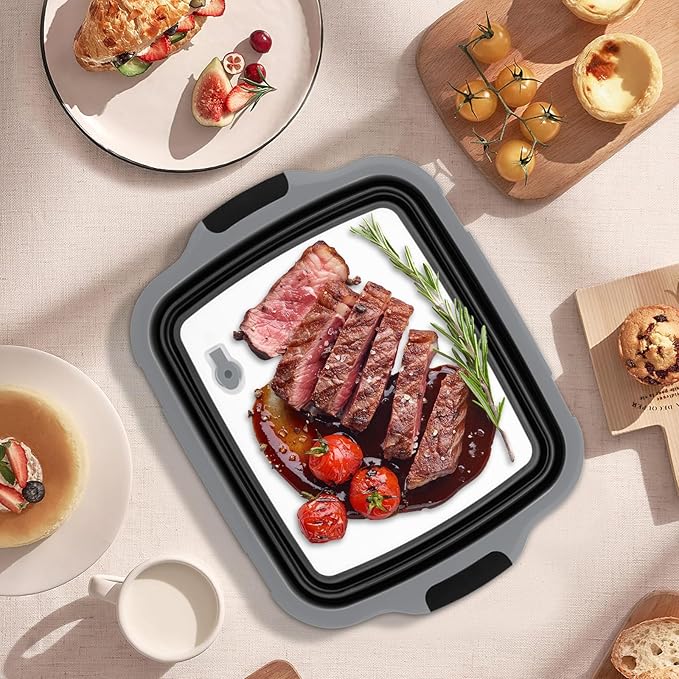 XL Collapsible BBQ Prep Tub with Lid (4.22 Gal / 16L) – Foldable Cutting Board Basin, Camping Sink & Food Storage Bin, Multipurpose Dish Tub for Meat, Fruit, Vegetables – Black