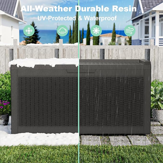 70 GallonOutdoor Storage Box,Resin Deck Boxes Waterproof, IndoorOutdoor Bin for Package Delivery, Patio Cushions, Gardening Tools, Lockable, UV Resistant