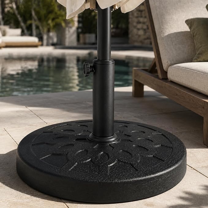 28.7 Lbs 17.91 Inch Round Umbrella Stand, Heavy Duty Weighted Base for Outdoor Market Parasols, Stable Holder for Patio Deck Lawn Garden Poolside, Black