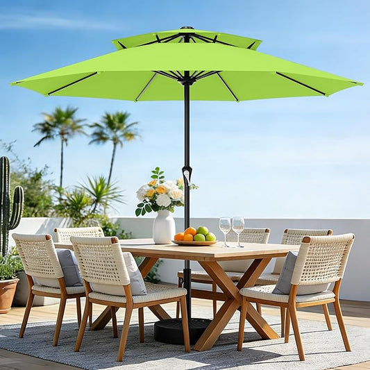 AreShark 11ft 2 Tiers Patio Umbrella - Outdoor Umbrella Waterproof UV Protection, Market Table Umbrella w/ 8 Sturdy Ribs&Crank for Pool, Porch, Garden(Apple Green)