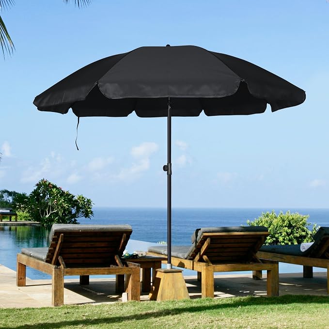 Blissun 6.5ft Patio Umbrella with Push Button Tilt & Height Adjustable, UV50+ Sun Protection with Sturdy Fiberglass Ribs & Iron Pole, Market Umbrella for Outdoor Table Garden Backyard Beach