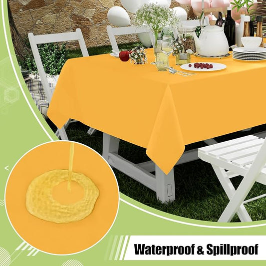 Smiry Disposable Table Cloth 3 Pack, 54 x 108 Inch Waterproof Plastic Tablecloth, Decorative Rectangle Table Covers for Party, Birthday, Picnic, Mustard Yellow