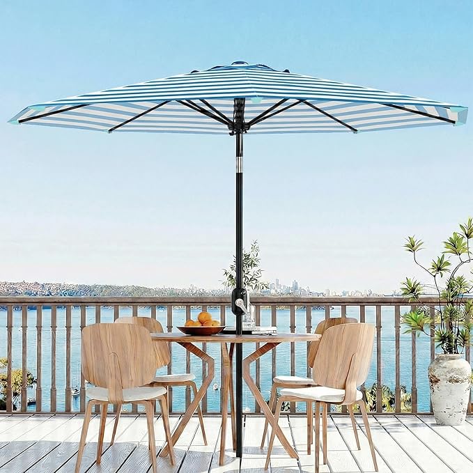 Garvee 10FT Patio Umbrella - Outdoor Table Umbrella with Smooth Crank Lift, Push Button Tilt and 8 Sturdy Ribs - Market Umbrella UV Protection Waterproof for Pool, Deck, Yard, Garden