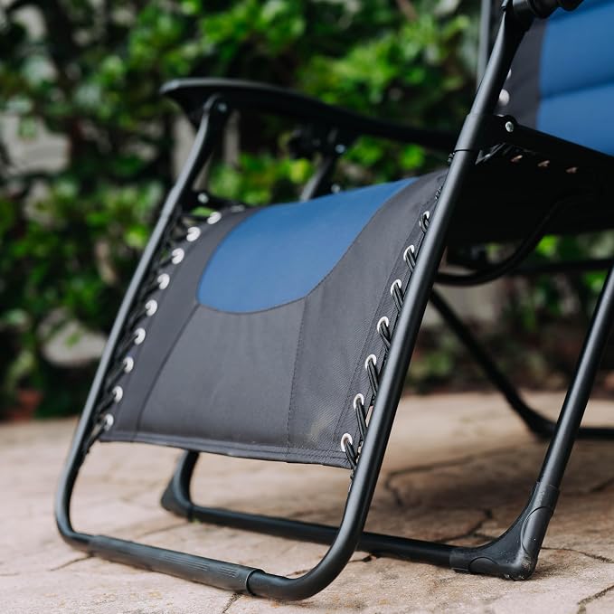 Backyard Expressions Deluxe XL Padded Recliner Zero Gravity Chair – Ergonomic Anti-Gravity Lounger with Folding Design, Side Tray, and Adjustable Headrest