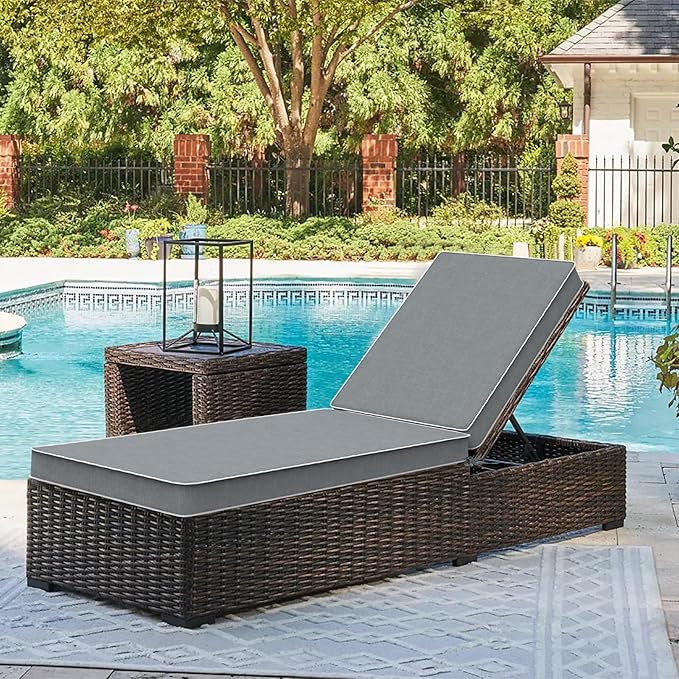 LVTXIII Outdoor Chaise Lounge Cushion 72x21x3 Inch, Water-Repellent Patio Seat Cushion with Ties & Hidden Zipper, Thick Foam Pad for Lawn Chair, Poolside, Patio Furniture, Grey Textured