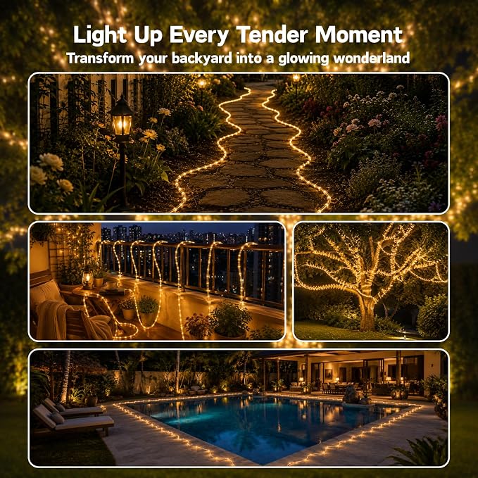Solar String Lights, 33FT 100LED Warm White | IP65 waterproof, solar powered, 8 lighting modes. Fairy lights for garden, patio, backyard, tree, party decoration.