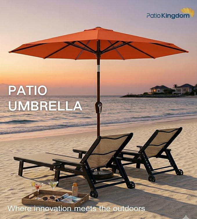 PatioKingdom 10FT Patio Umbrella with Push Button Tilt and Crank, Outdoor Market Umbrella with 8 Fiberglass Ribs, UV Protection Table Umbrella for Pool,Backyard,Garden,Deck