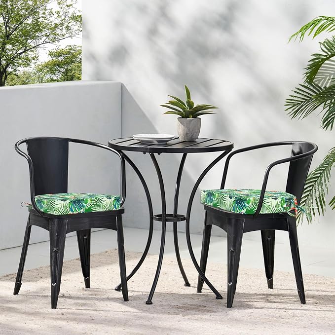 Topotdor Outdoor Chair Cushions Set of 2, Waterproof Patio Chair Cushions for Outdoor Furniture, Round Corner Seat Chair Pads with Ties for Patio Garden Dining Office, 19"x19"x3", Tropical Plant