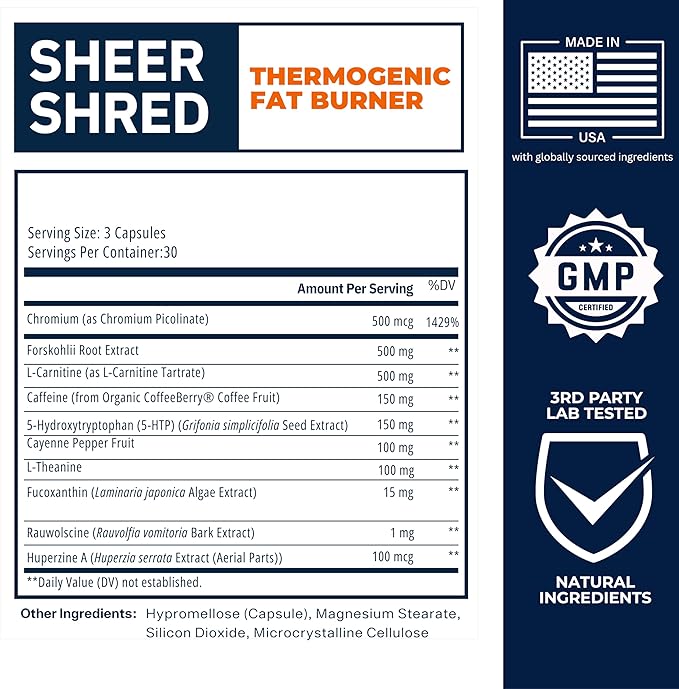 Sheer Strength Labs Burner for Men - Clinically Backed Dose, Strongest Formula - Made in USA - Premium Blend of Rauwolscine, L-Carnitine, Capsaicin. 30 Servings