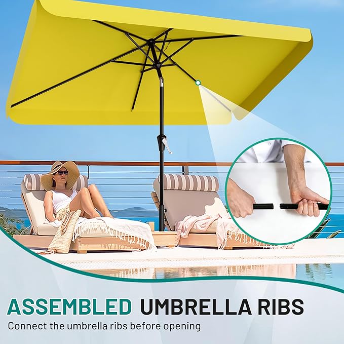 AreShark 6.5 x 10 FT Rectangular Valance Patio Umbrella, Outdoor Umbrella with Tilt and Crank, Market Table Umbrellas W/ 6 Ribs UV Protection for Garden, Deck, Backyard and Pool, Yellow