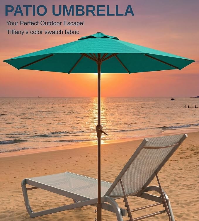 10FT Patio Umbrella, Outdoor Umbrella with Push Button Tilt and Crank, 8 Sturdy Ribs, UV Protection & Waterproof Market Umbrella for Pool, Backyard, Beach,Deck