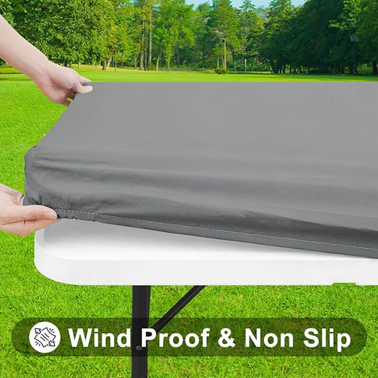 Smiry Rectangle Tablecloth, Elastic Fitted Flannel Backed Vinyl Tablecloths for 5ft Folding Tables, Waterproof Wipeable Table Covers for Indoor, Outdoor, Picnic and Camping (Grey, 30"x60")