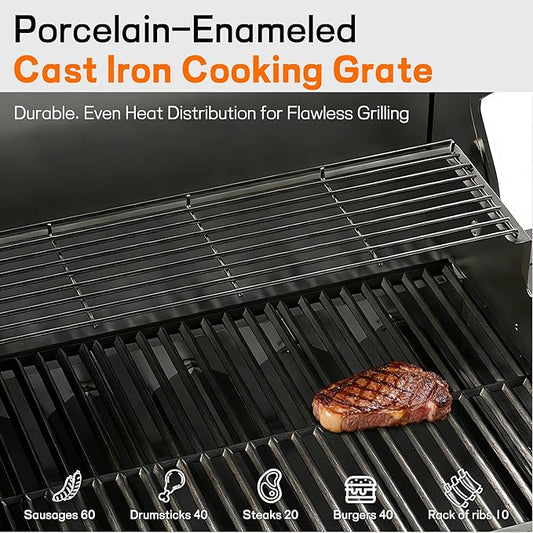 Veralune 5 Burner Gas Grill with Side Burner, Stainless Steel Propane Grill with Porcelain-Enameled Grills, Built-In Thermometer, 68000BTU BBQ Grill for Patio, Backyard, Garden Cooking