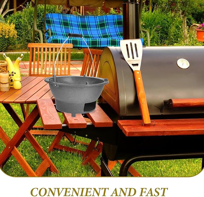 BESTonZON Large Charcoal Grill Stove with Handle and Inner Grate Portable Circular Cast Iron Charcoal Barrel Grill for Camping and Backyard Cooking