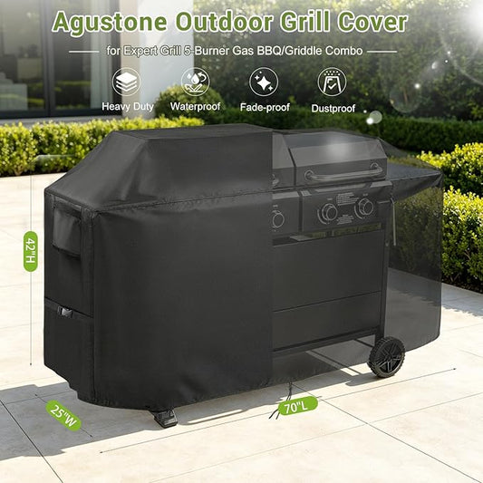 70 Inch Grill Cover for Expert Grill 5-Burner Propane Gas BBQ Grills, Outdoor Waterproof Cover for BBQ Propane Griddle with Side Table, Weather Protection Accessory- 70x25x42 in