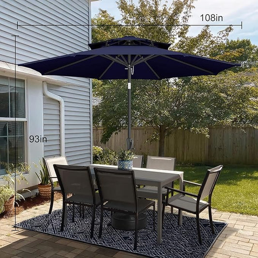 9FT Outdoor Patio Umbrella - 2 Tiers Table Umbrella Waterproof UV Protection, Sombrillas de Patio with Push Button Tilt, Sun Umbrella for Pool, Porch, Garden, Backyard (Navy Blue)