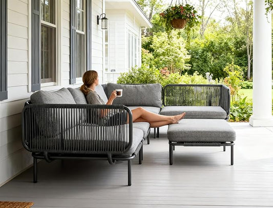 Crestlive Products Outdoor Patio Furniture Set, 4 Seater Modular Oversized Patio Conversation Set with Cushions, Modern Metal Sectional Outdoor Couch for Backyard, Deck, Porch, or Poolside, Dark Grey