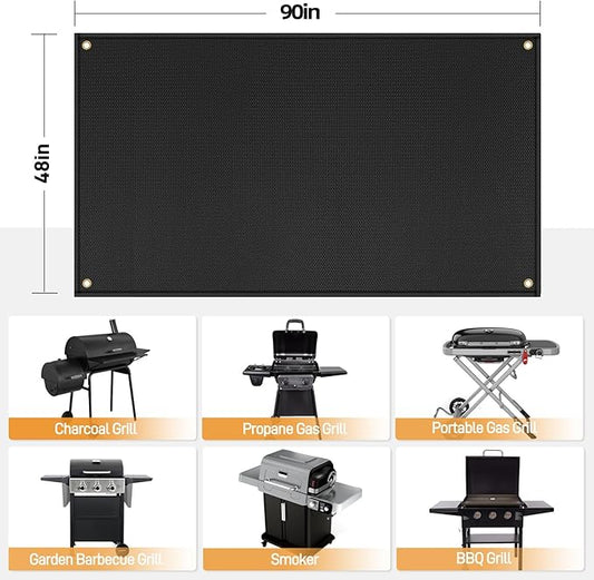 90" x 48" Extra Large Grill Mat, Grill Matt for Outdoor Grill Deck Protector Compatible with Blackstone Griddle, Easy to Clean Grilling Mats, Black - 0.04 in