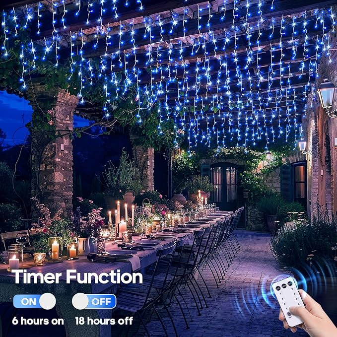 JMEXSUSS 400 LED 38.8 Ft Blue & White Icicle Christmas Lights for Outside | Connectable Icicle String Lights Plug in with Remote, 8 Modes Christmas Lights Indoor Outdoor for Party Christmas Eave Decor