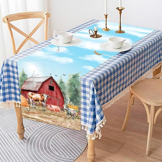 Farm Animal Theme Table Runner, Barnyard Theme Linen Fabric Table Runner for Everyday Use 72 x 13 Inches, Washable Table Cover for Indoor Outdoor Kitchen Dining Table Decor