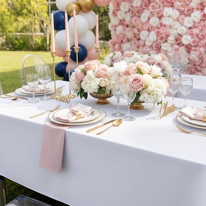 Smiry Disposable Table Cloth 3 Pack, 54 x 108 Inch Waterproof Plastic Tablecloth, Decorative Rectangle Table Covers for Party, Birthday, Picnic, White