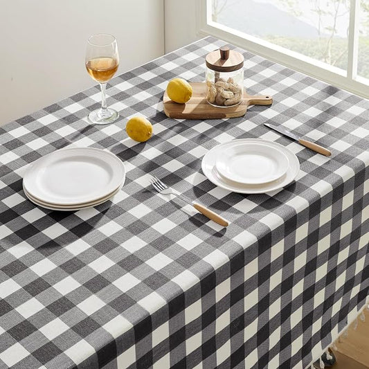 Softalker Checkered Tablecloth Square, Outdoor Linen Cotton Gingham Table Cloth with Tassel, Heavy Duty Wrinkle Free Buffalo Plaid Table Cover for Kitchen Dining Summer Party - 55 x 55 Inch, Black
