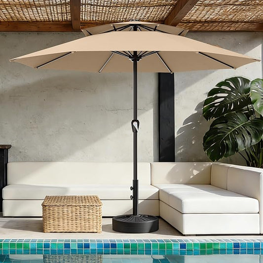 AreShark 12ft 2 Tiers Patio Umbrella - Outdoor Umbrella Waterproof UV Protection, Market Table Umbrella w/ 8 Sturdy Ribs&Crank for Pool, Porch, Garden(Beige)