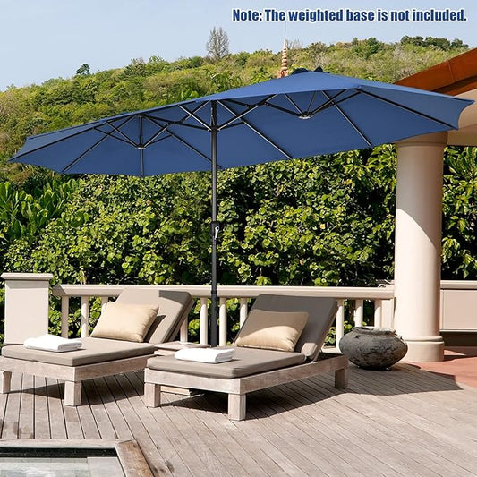 Tangkula 15Ft Double-Sided Patio Umbrella, Outdoor Extra Large Umbrella W/Hand-Crank System & Air Vents, Market Twin Umbrella W/ 12-Rib Sturdy Metal Frame for Poolside, Garden Backyard (Navy)