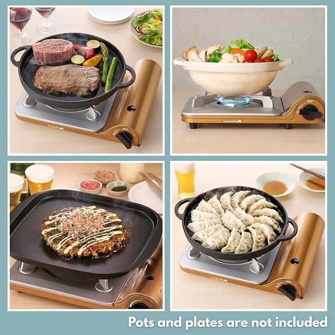 Iwatani Portable Butane Stove “Tatsujin” SlimⅤ CB-TS-5 & Stainless Tongs & microfiber towel – Made in Japan | Single Burner Butane Stove