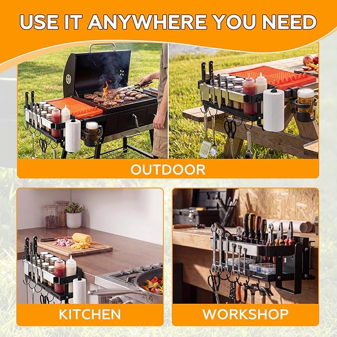 3 Sets Griddle Caddy Kit Compatible with Blackstone 28"/36" Prep Cart, Space Saving Accessories, BBQ Grill Organizer with Magnetic Tool Holder, Silicone Grill Mat, Cup & Paper Towel Holder & J-hooks