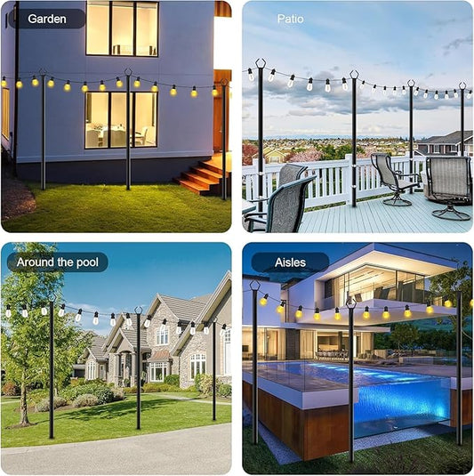 SINLEY 10 Pack String Light Poles,10 Ft Metal Poles with Fork for Outdoor String Lights,Outdoor Light Poles with Fork,Poles/Post/Stand for Outside,Patio,Deck,Backyard,Garden Wedding,Party