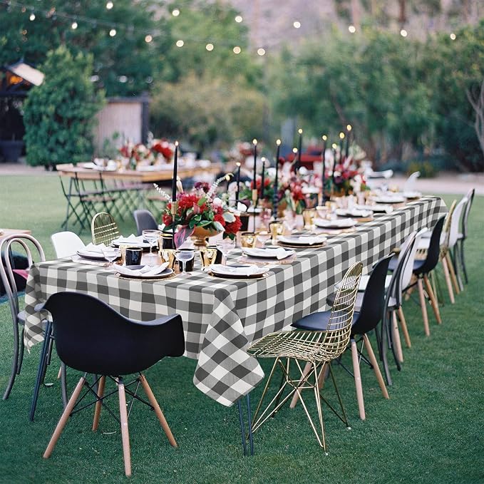 Hiasan Checkered Tablecloth Rectangle, 2 Pack,52 x 70 inch - Stain Resistant, Waterproof and Washable Table Cloth Gingham for Outdoor Picnic, Holiday Dinner, Grey and White
