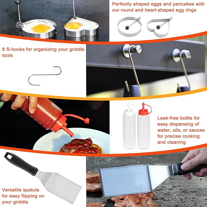 DY DECENT FAMILY 39PCS Griddle Accessories Kit, Flat Top Grill Accessories Set for Outdoor Barbecue. Griddle Tools Set with Basting Cover, Spatula, Scraper, Burger Press, Tongs and Cleaning Kit