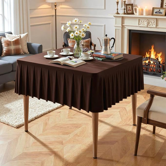PARTISKY Chocolate Spandex Square Tablecloths 34x34 Inch, 2 Pack Wrinkle Free Fitted Card Table Cloth Stretch Square Table Cover for Kitchen Dinner, Holiday Party, Wedding Banquet, Display Trade Show