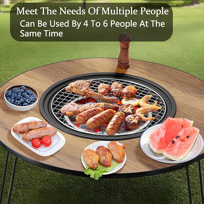 Charcoal Grill Removable with Grill Handle Tabletop BBQ Braze with Foldable Removable Table Legs, Table Grill, Garden Parties & Outdoor BBQ, Easy to Assemble and Clean(Walnut B)