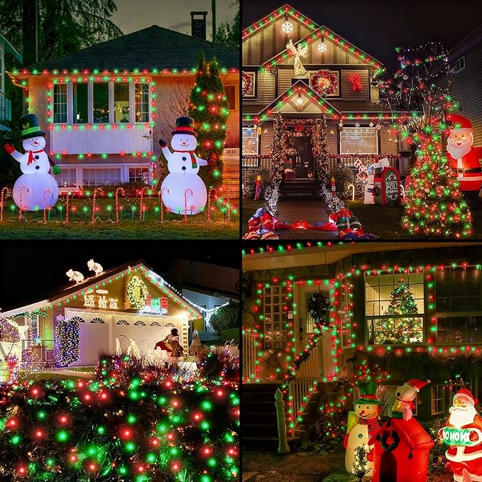 QITONG 2 Pack Red and Green Solar Christmas Lights, Each 66ft 200 LED Solar String Lights Outdoor Waterproof, 8 Modes Solar Twinkle Light for Outside
