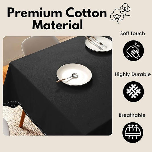 Rectangle Tablecloth 60"x84" Table Cover 100% Cotton Decorative Washable Table Cloths for Gifts, Kitchen, Dining, Buffet & Camping - Black