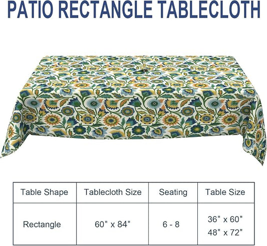 Outdoor Rectangle Tablecloth, 60×84 Inch Water Repellent Picnic Table Cover with Umbrella Hole Zipper for Patio Family Meal, Fiesta Floral
