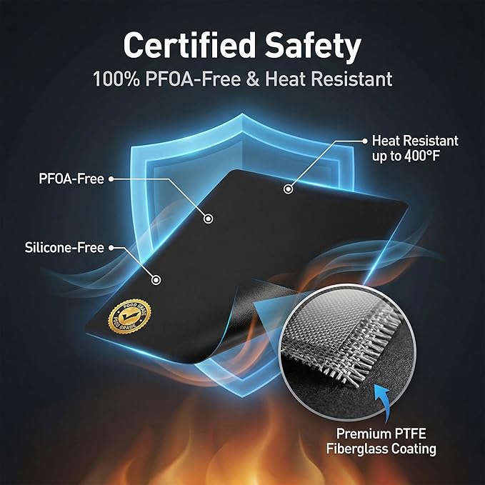Grill Mats for Outdoor BBQ Cooking, Set of 6, 15.75 x 13 in, PFOA-Free Reusable BBQ Mats