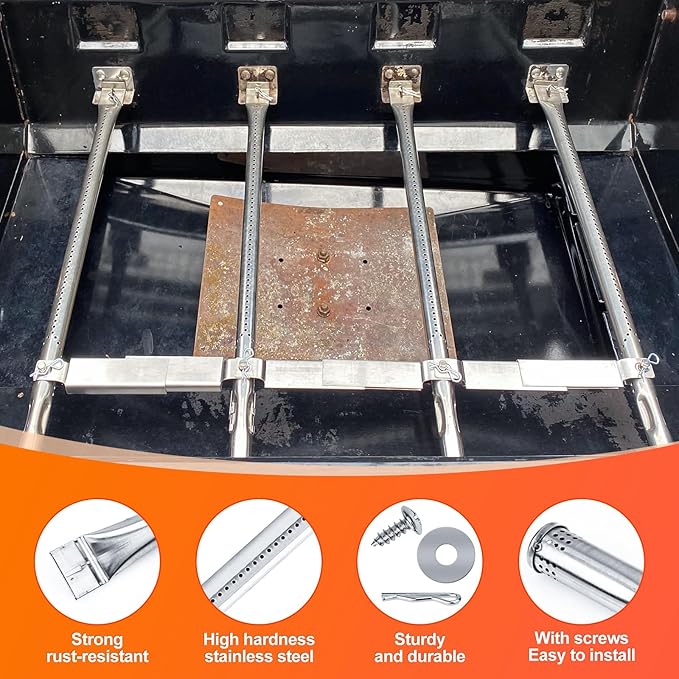 Hisencn SUS304 Stainless Steel Grill Parts Kit for Charbroil Advantage Series 4 Burner 463344015 463240015 463432215 463343015 Gas Grills 3 Burner 463436815 Grill Burners Heat Plate Replacement Parts