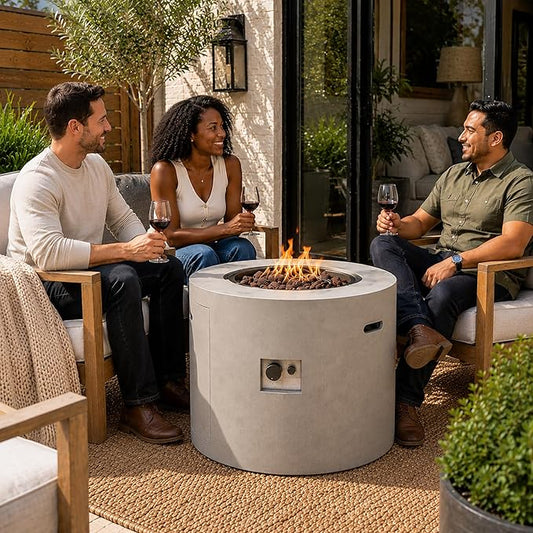 Kinger Home Loren 32-Inch Round Propane Fire Pit Table, Alloy Steel Outdoor Fire Pit with 50,000 BTUs, Includes a Burner lid, Lava Rocks and Weather Cover