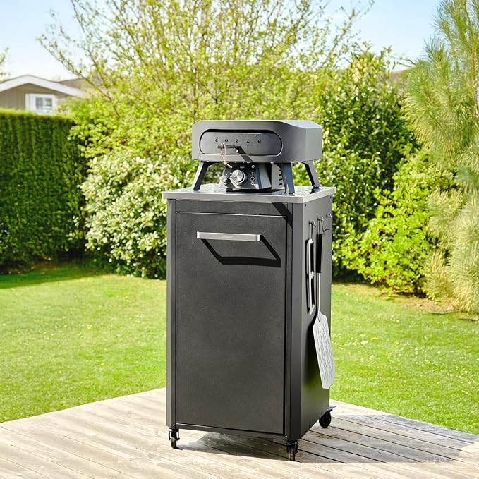 Cozze Outdoor Kitchen Table | 110 cm Tall | Stainless Steel Worktop | 4 Wheels with Brakes | Modular Design | Storage Space & Hooks | Weatherproof Cabinet Cart